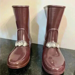 Michael Kors Leslie rain boots jeweled accents , natural rubber material size 9